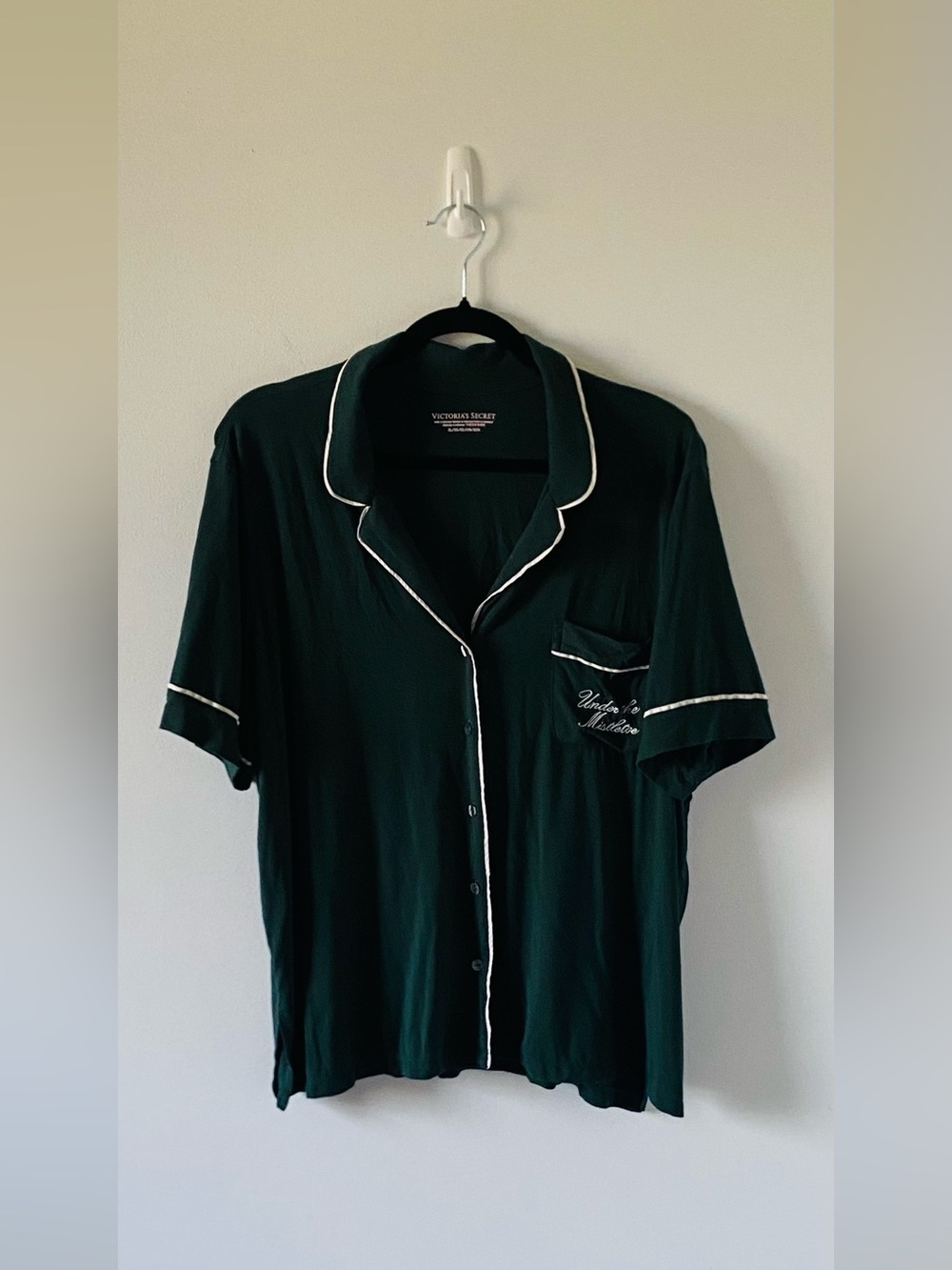 Victoria's Secret Dark Green Button-Up Christmas Pajama Top Size XL Holiday EUC